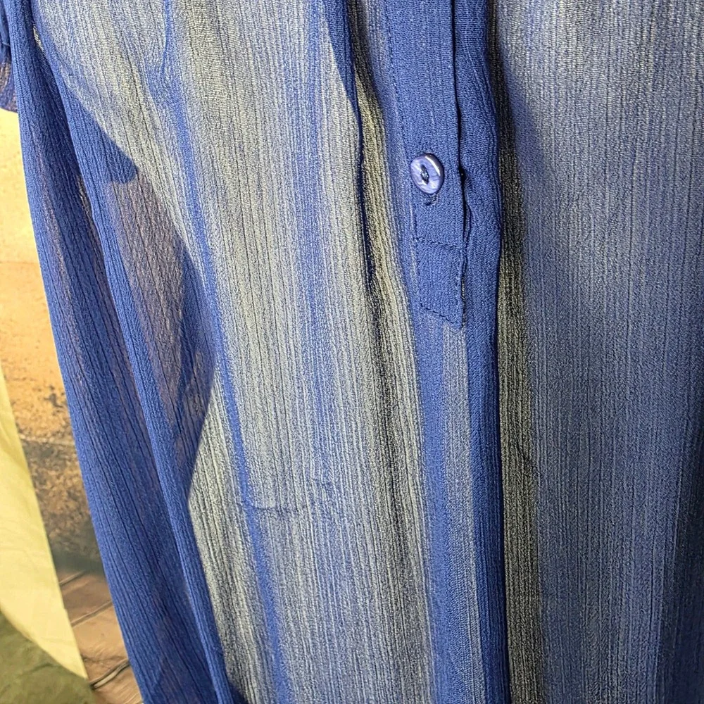 Joe Fresh Royal Blue Peasant Blouse Semi‎ Sheer Smocked Ruffle Top Womens Medium
